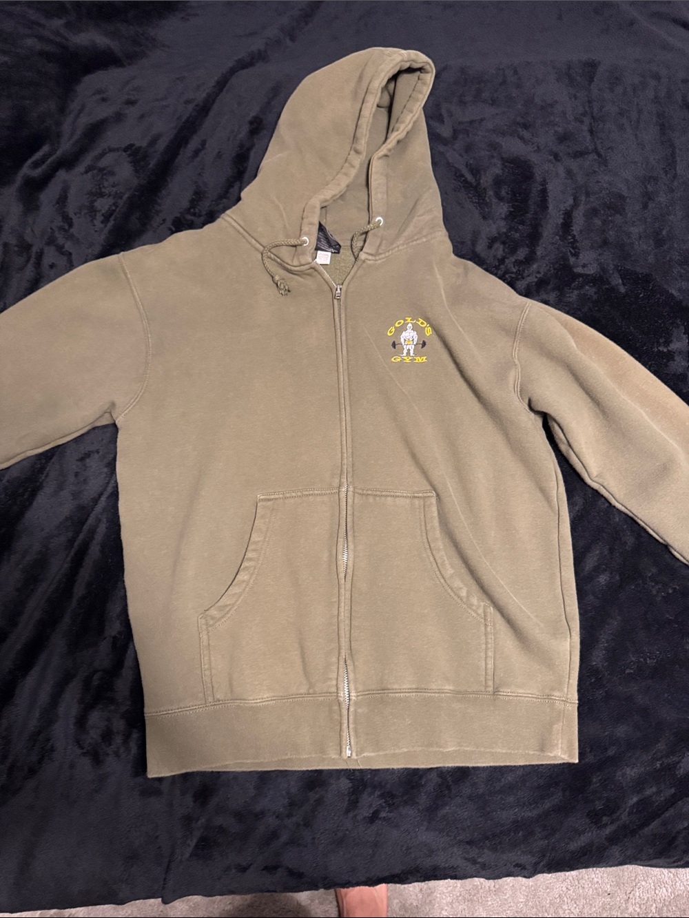 Men’s Olive Green Zip-Up Hoodie with Small Logo